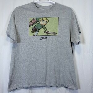 The Legend of Zelda T-Shirt Graphic Link Heather Gray Short Sleeve XL Nintendo